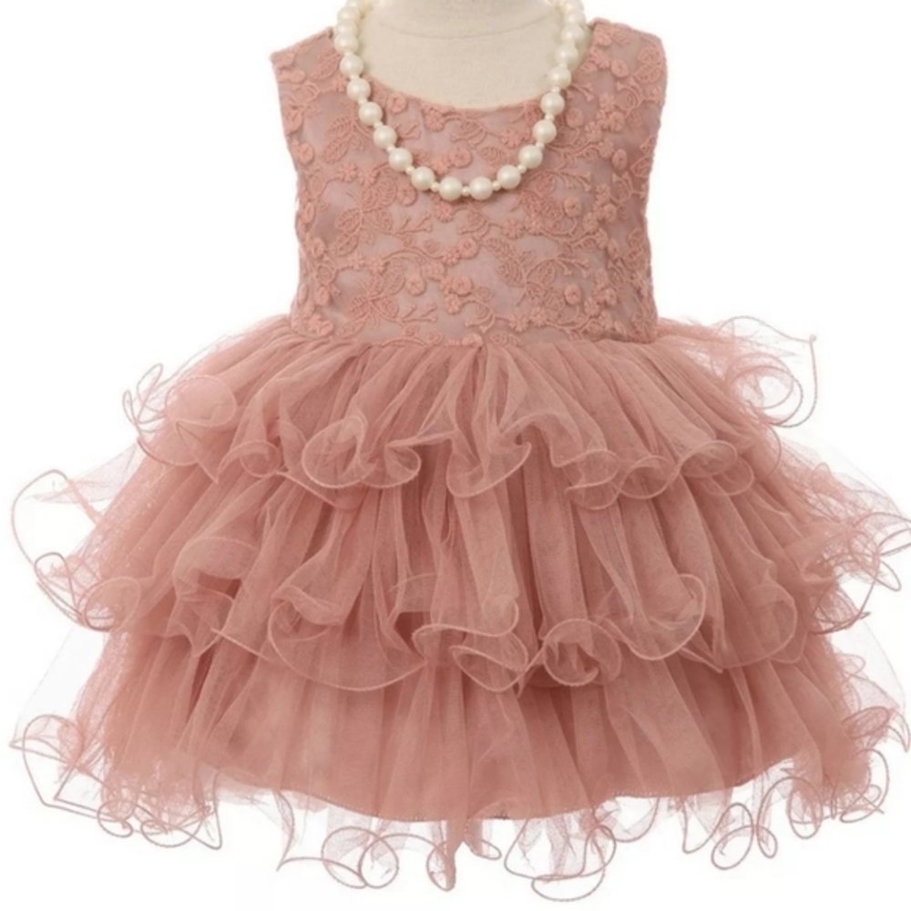 Girl's muave wired ruffle lace flower girl dress